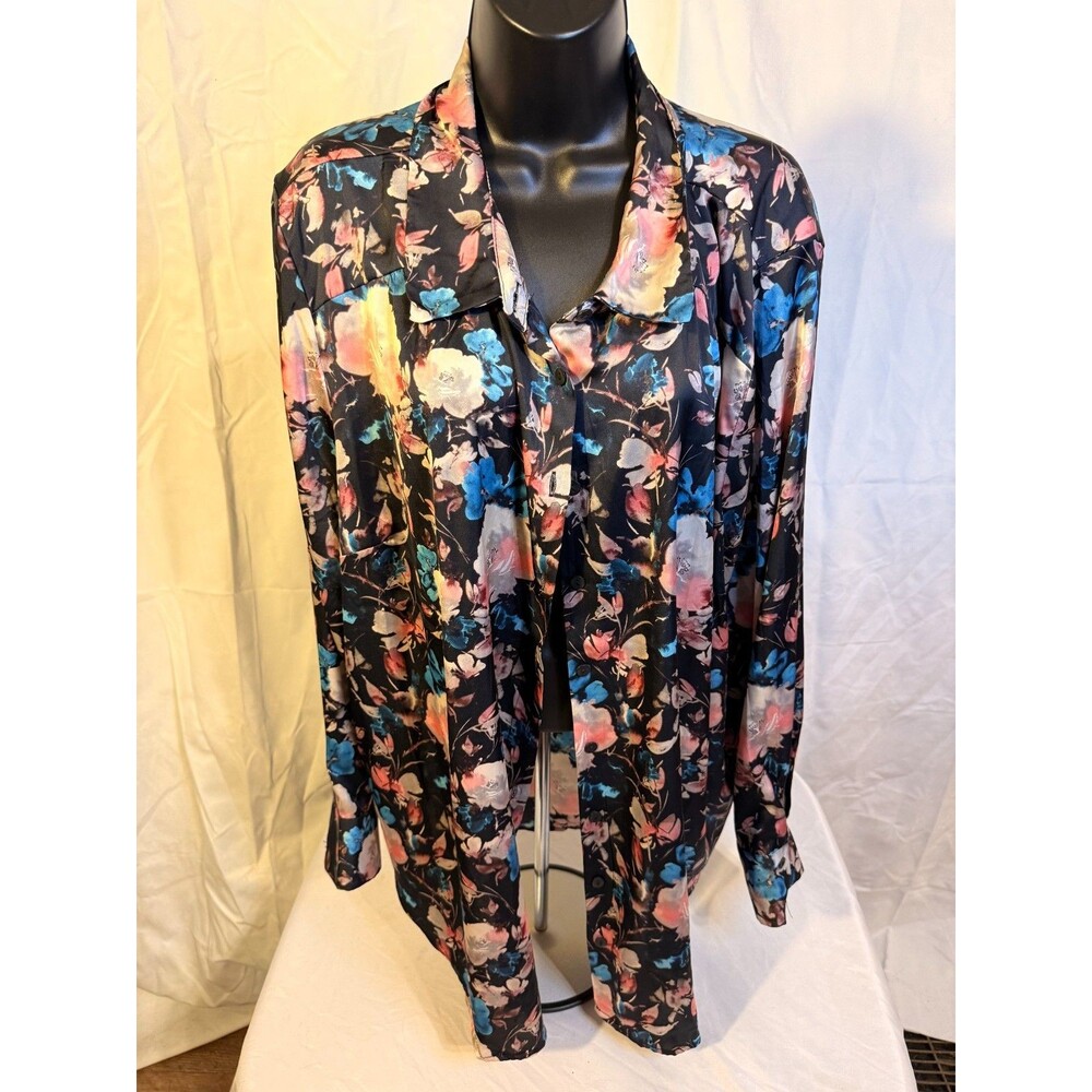 Torrid Women's Plus Silky 3X Button Tunic Top Retro 70s Vibes Floral Whimsygoth